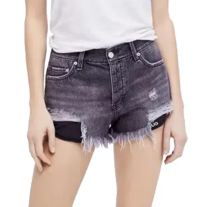Women's Mid Rise Ripped Short,Black Easy Layer