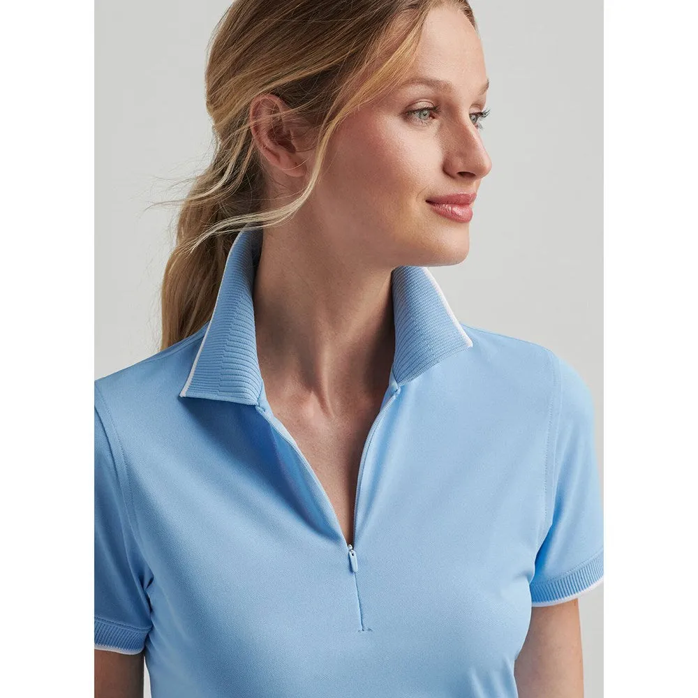 Chic Fit Fable Core Peter Millar Women's Whitworth Sport Mesh Golf Shirt - Cottage Blue/White