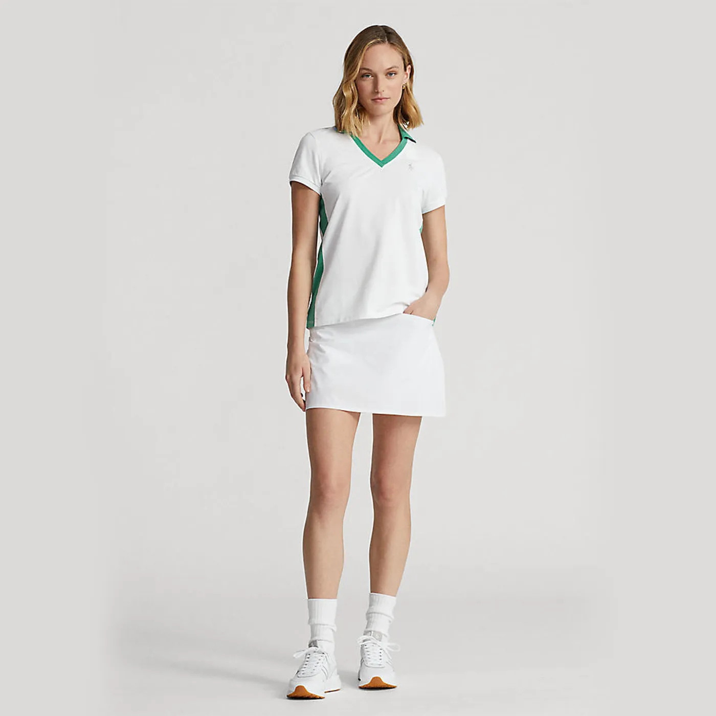 RLX Ralph Lauren Women's Tour Pique - Pure White/Raft Green TaglessDesign FrictionResistantEdges