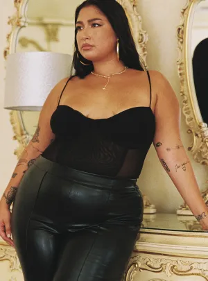 Dagallo Mesh Bodysuit Black Curve stretchy bodysuit runway bodysuit