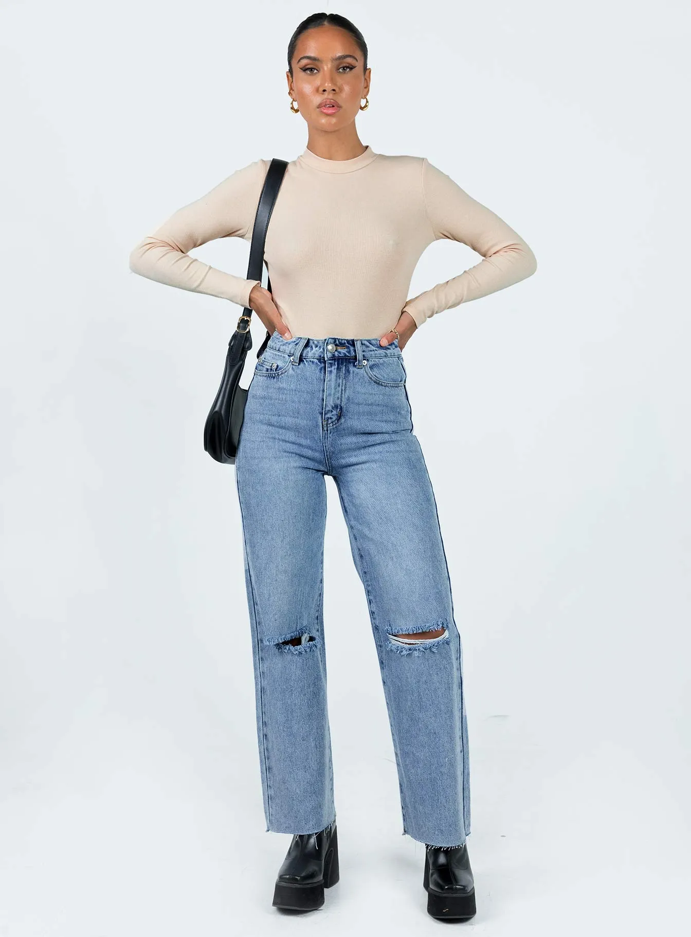 designer bodysuit Maleny Long Sleeve Bodysuit Beige
