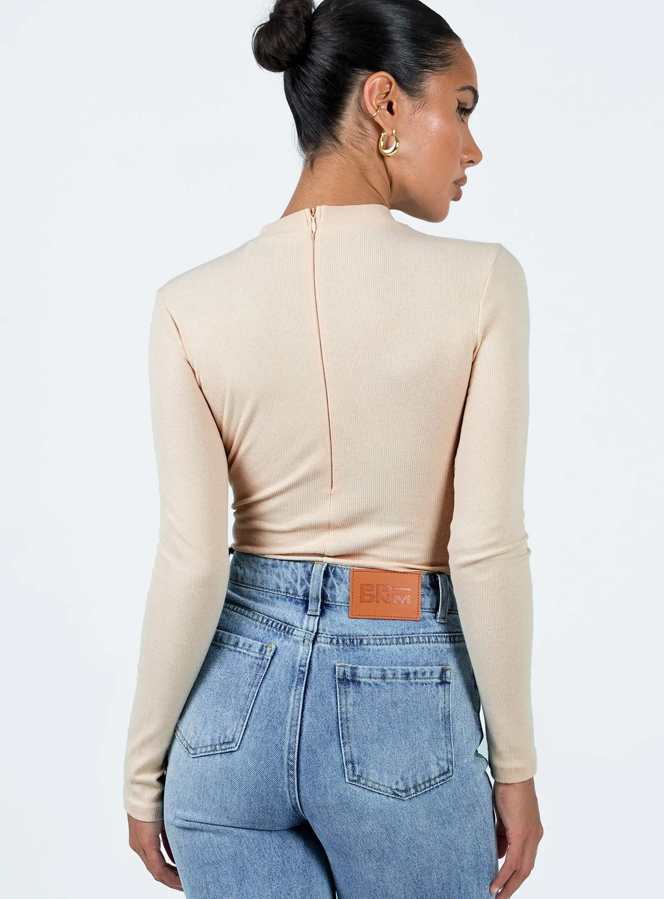 Maleny Long Sleeve Bodysuit Beige basic bodysuit