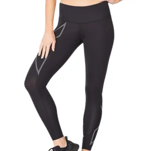 2XU Womens Light Speed Mid-Rise Comp Tight - Black/Black Reflective luxe feel