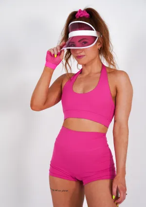 Easy Closure Smooth Lining 80s Neon Pink Halter Sports Bra
