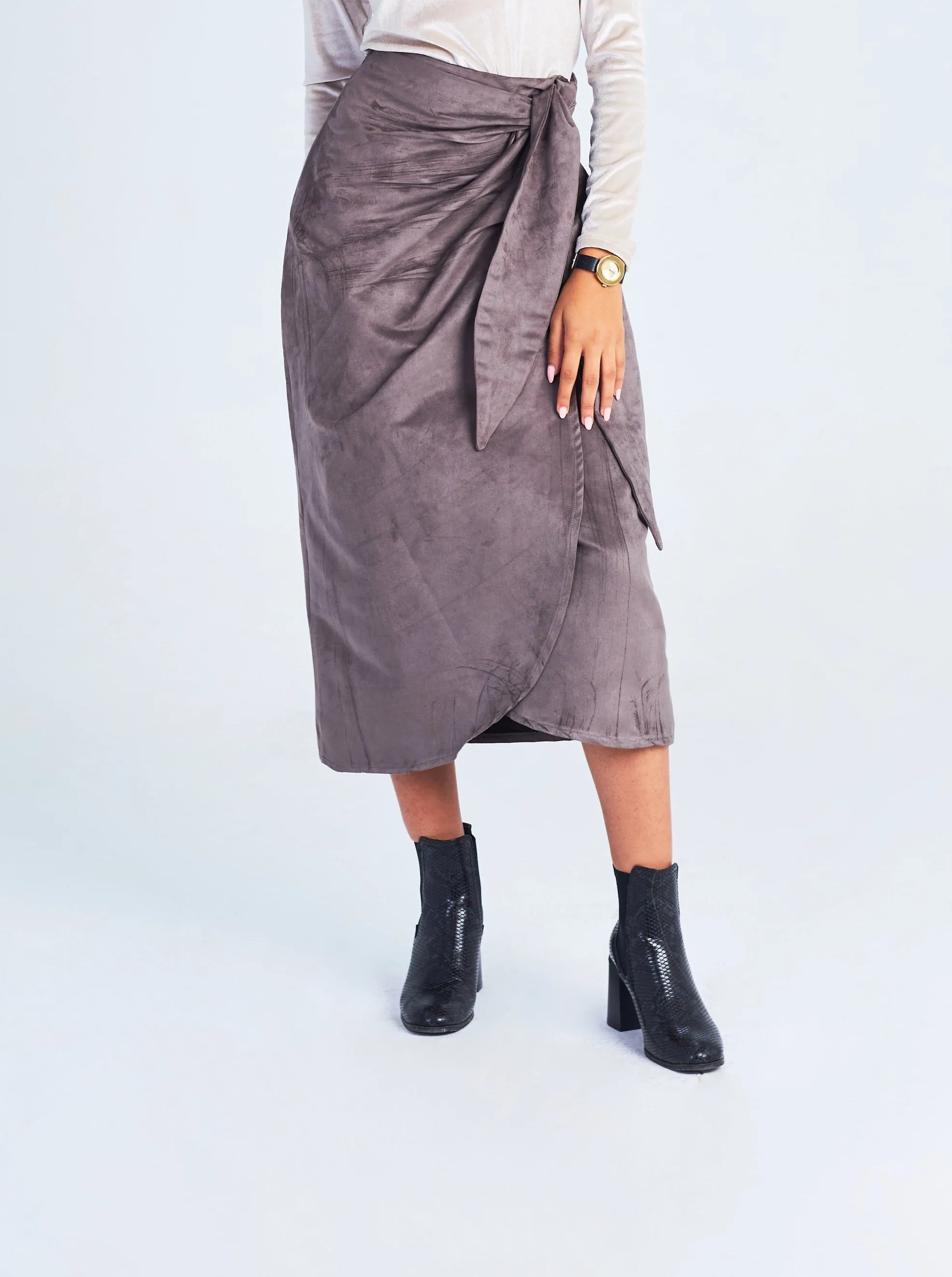 Gentle Flow Tonal Layering Suede Wrap Skirt