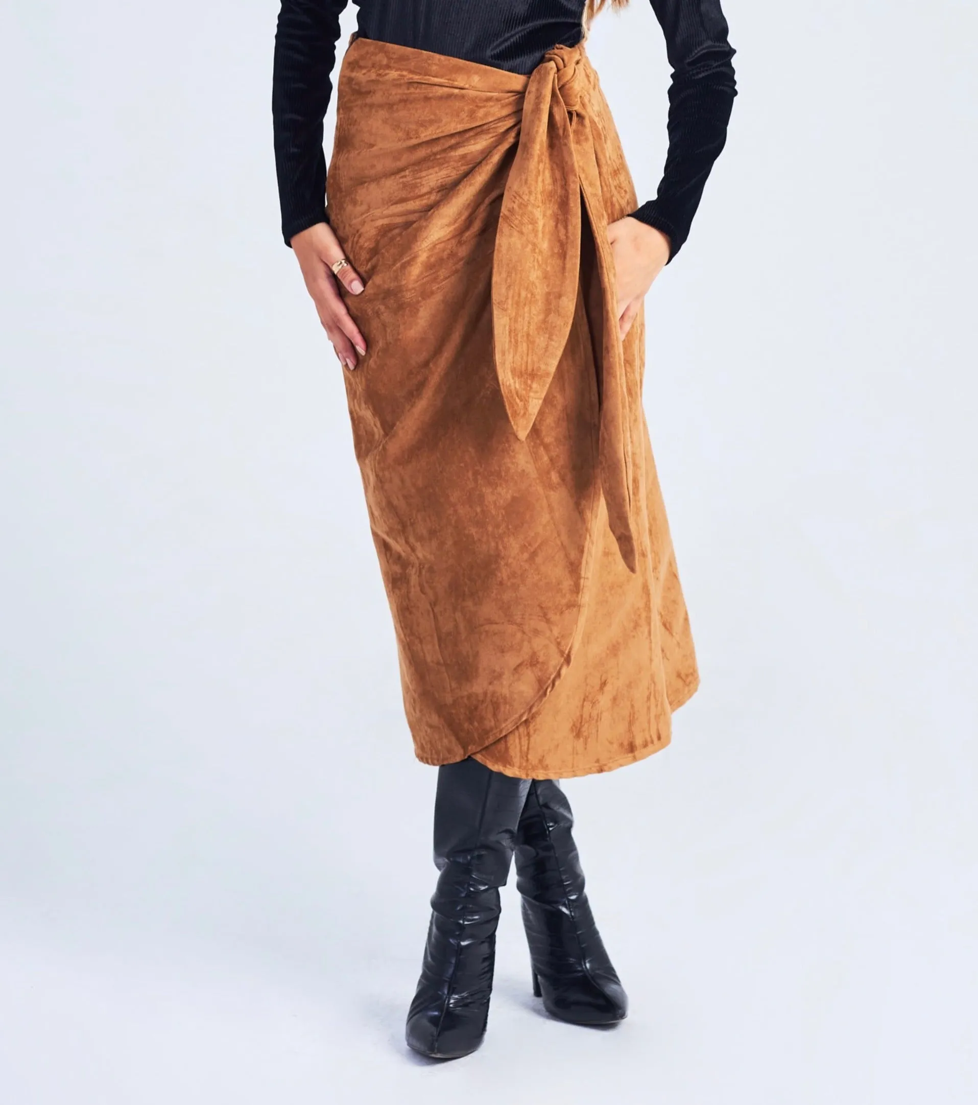 Crafted Detail Stylish Vibe Suede Wrap Skirt