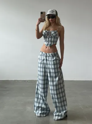 Form Fit Comfort Contrast Trim JGR & STN Cami Plaid Trouser Blue Check
