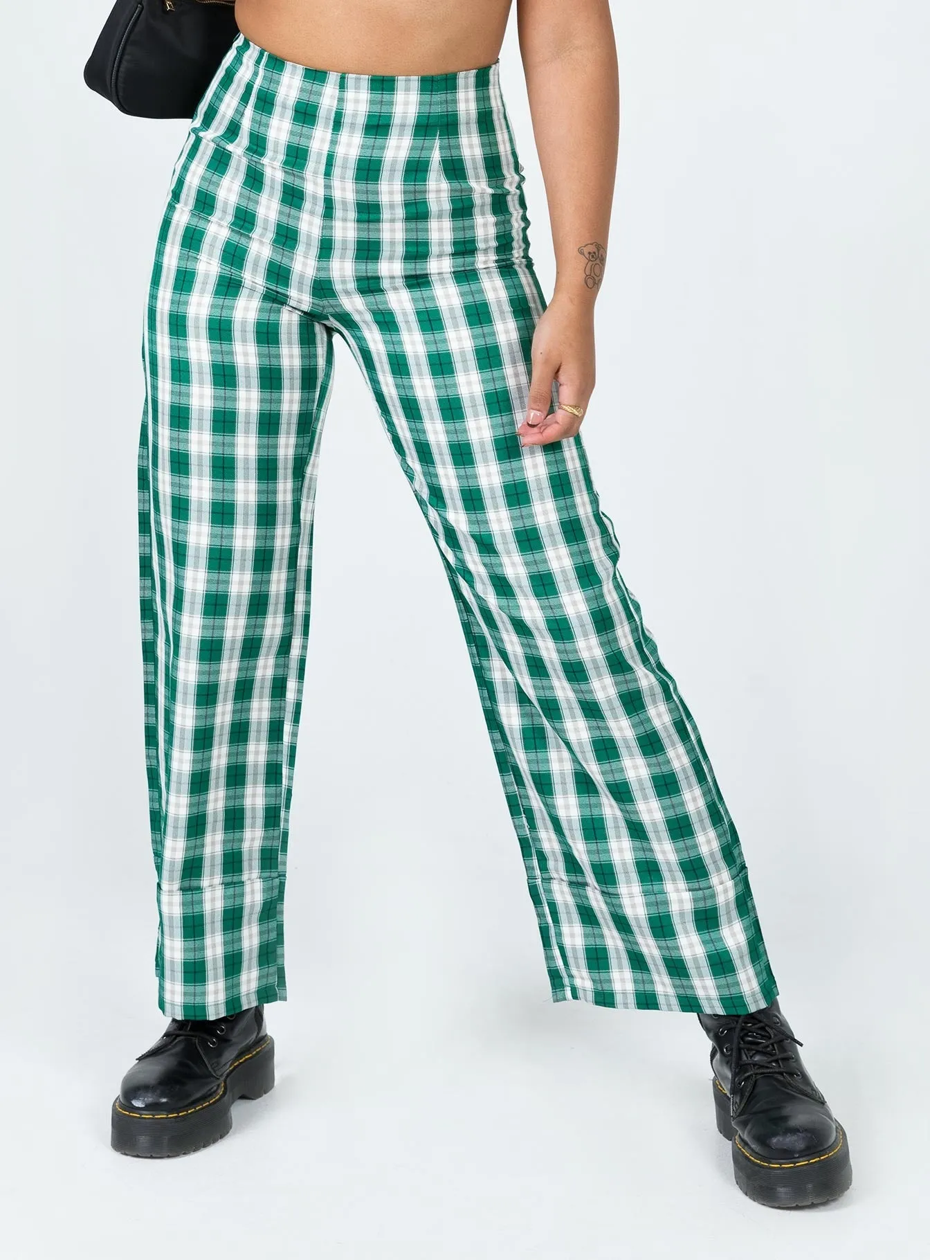 Shape Retention Euros Pants Green Tartan