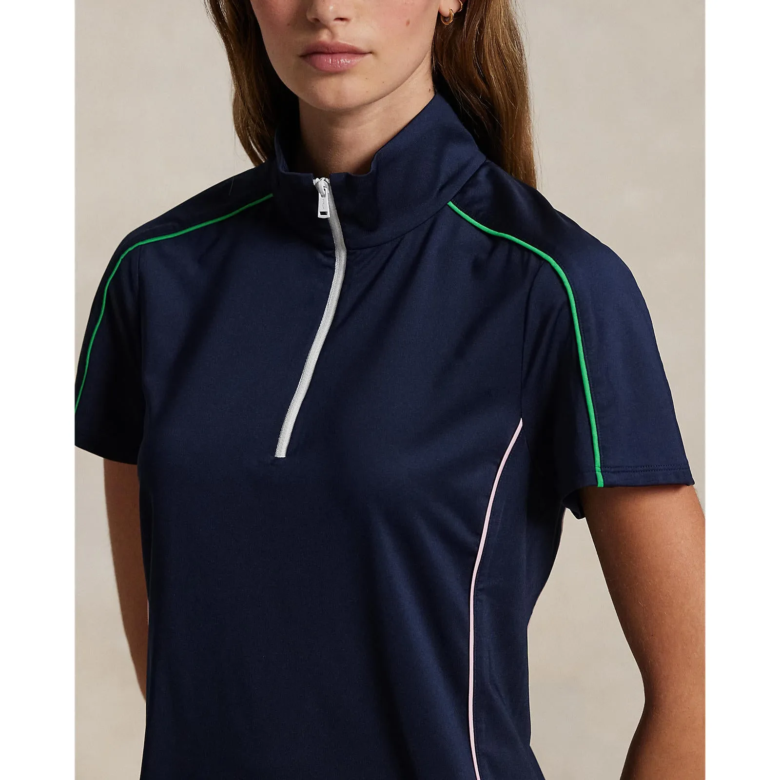 RLX Ralph Lauren Women's Mock Neck 1/4 Zip Golf Shirt - Refined Navy Multi Seasonal Fashion OdorResistantFabric