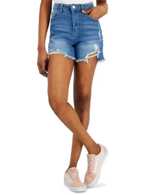 Durable Build No Friction Women's Ripped Washed Mom Denim Short,Blue