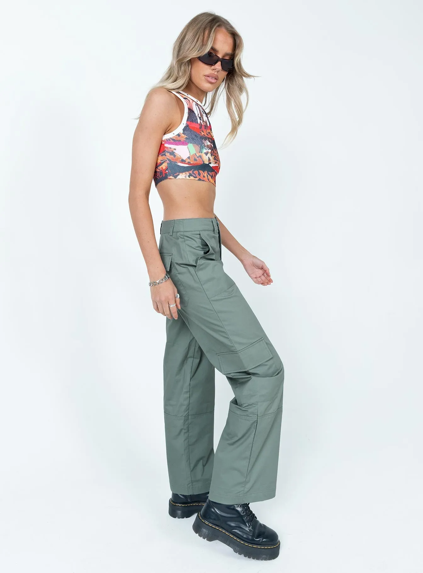 Luna Mid Rise Cargo Pants Grey Simple Cut Chilly Wear