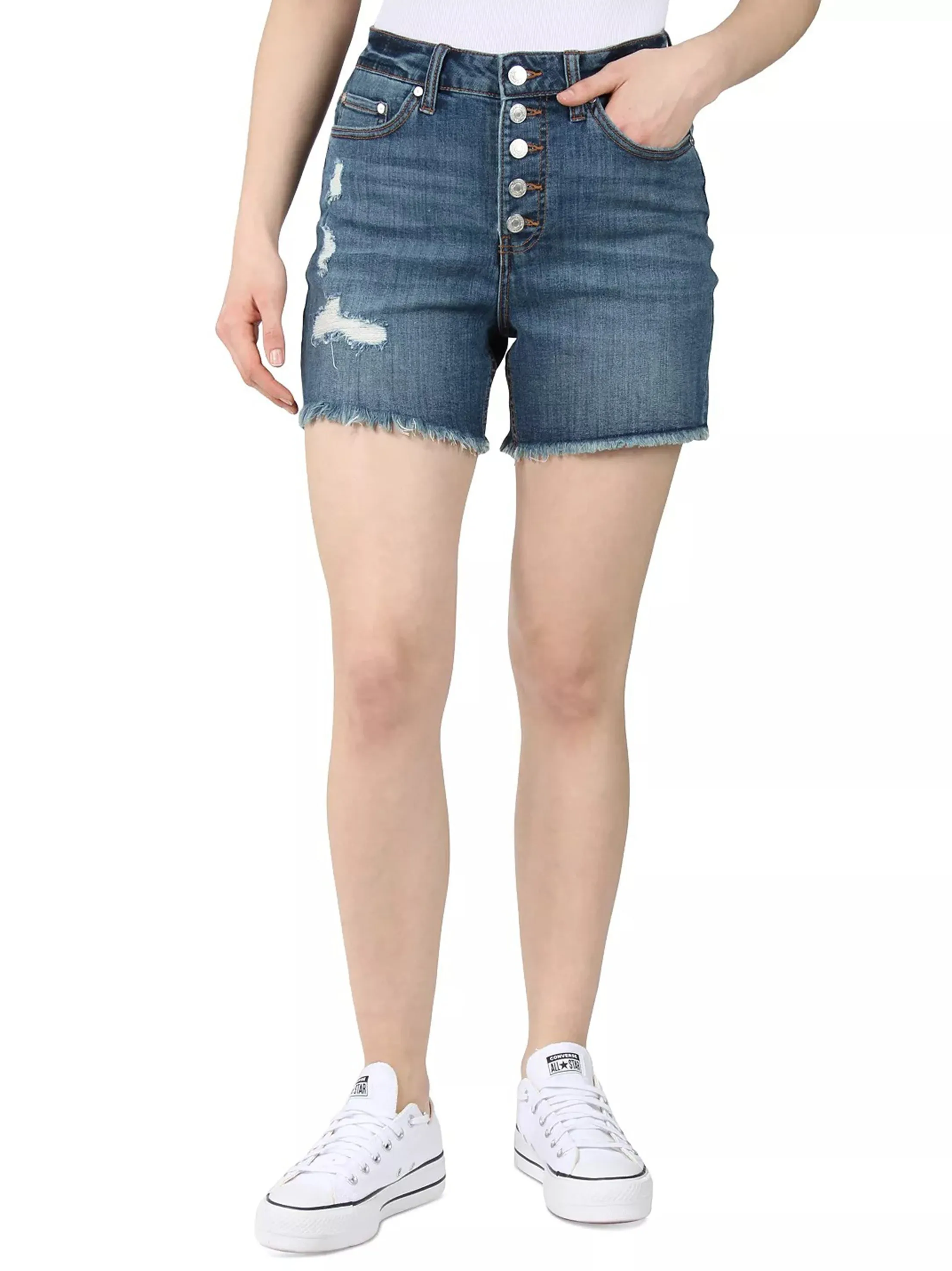 Effortless Motion Body Flex Women's Ripped Washed Denim Short,Blue