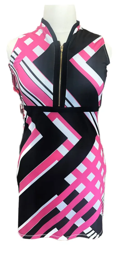 Allie Burke Pink, Black, and White Sleeveless Golf Dress Size L MSP$189 Evening Vibe Easy Layers