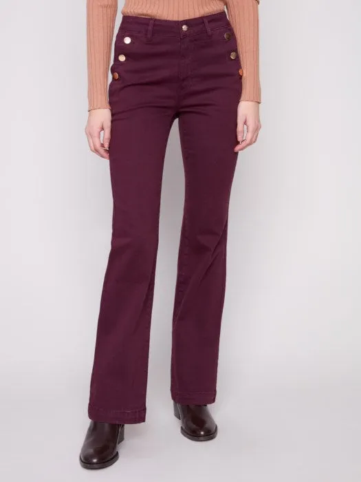 CHARLIE B FLARE LEG TWILL PANTS - BERRY TagFreeDesign fashionable blazer