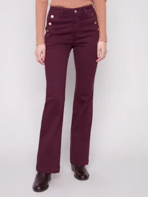 CHARLIE B FLARE LEG TWILL PANTS - BERRY WeightlessLayeringPiece