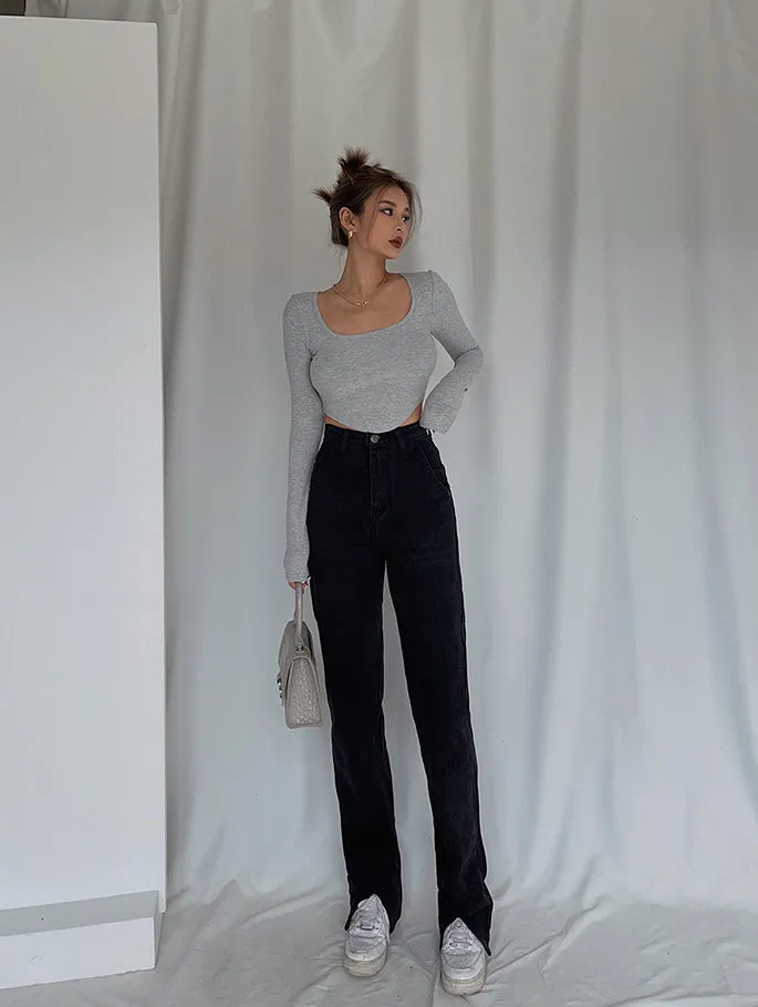 Handsome Cool Stylish Front Slit High Waist Jeans Mop Speed Soul Easy Fit