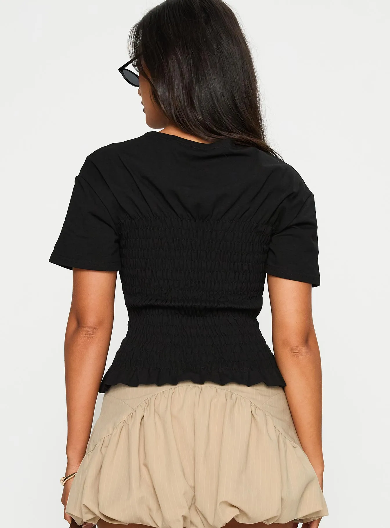 Maybe Tomorrow Ruched Top Black Good stretch