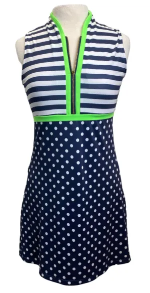 Clear Blush Smart Fabric Allie Burke Navy, White & Lime Sleeveless Dress Size XS MSP$179