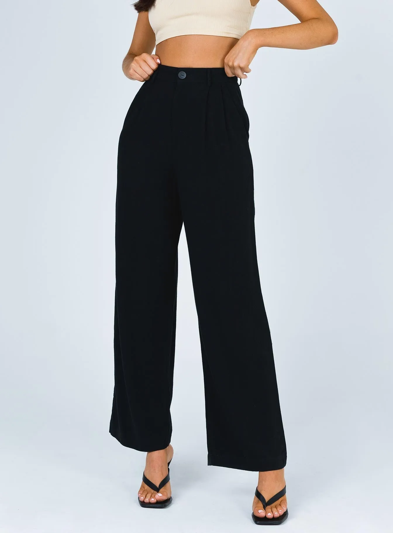 Body-Hugging Fit Brenda Linen Blend Pants Black
