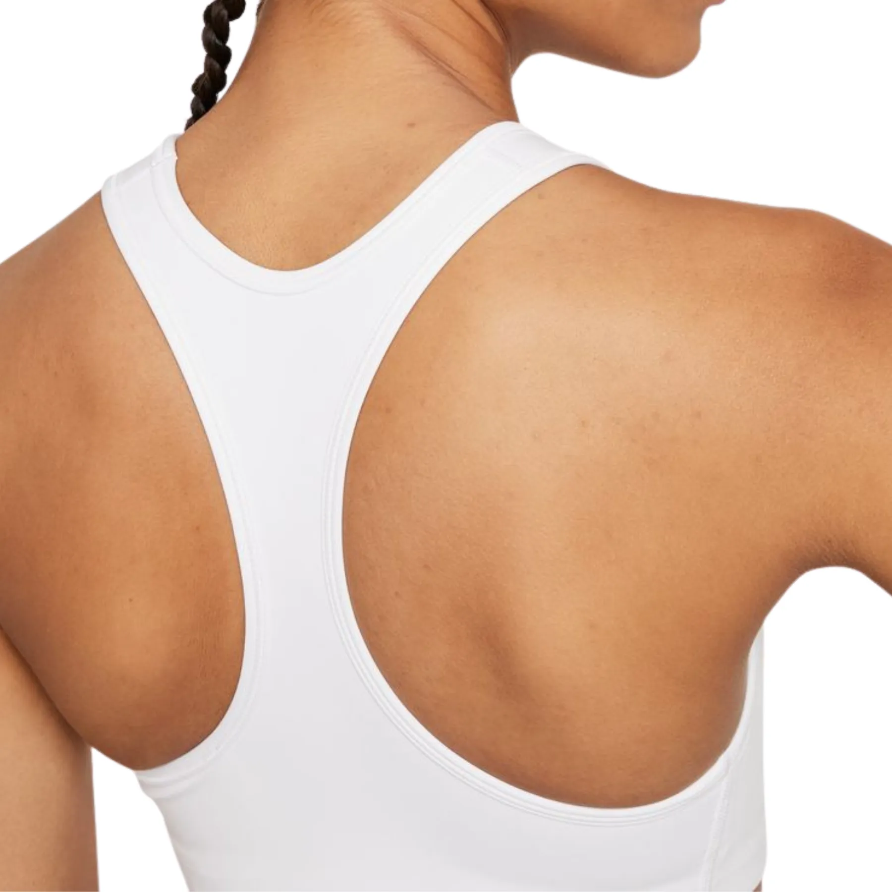 Comfortable Hold Nylon Fabric Nike Dri-FIT Swoosh Women's Medium-Support Graphic Sports Bra - White/Black/DK Smoke Grey