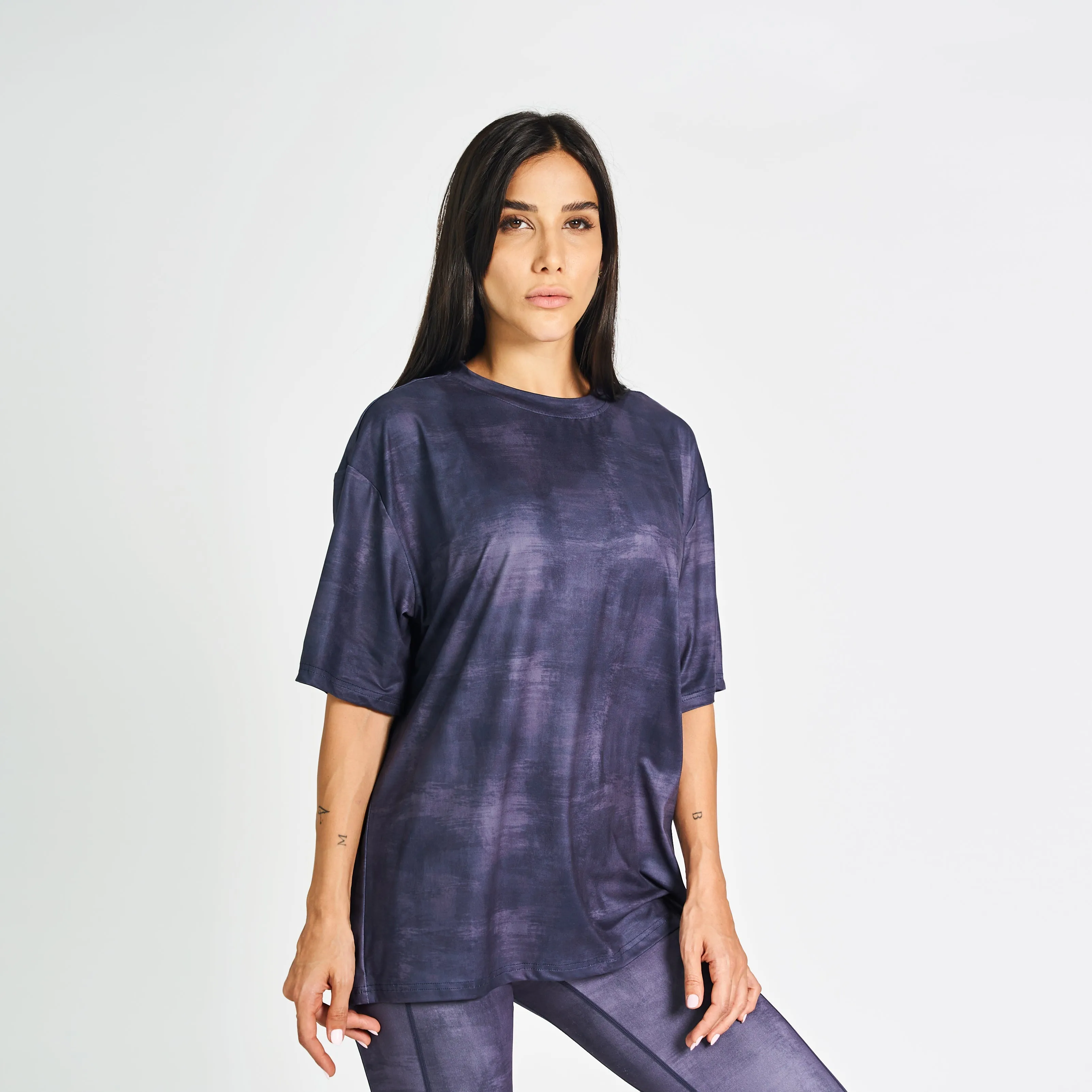 Classic Comfort Summer Essential Printed Oversized Drop Shoulder Tee - Dark Navy