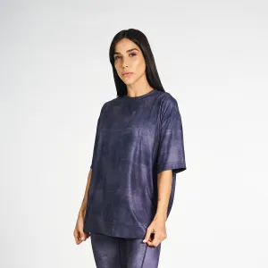 Printed Oversized Drop Shoulder Tee - Dark Navy stain resistant coating Comfy Fit