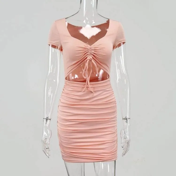 Ladies Bodycon Mini dress Open belly Club Party Dress Sleeve Light Street-Style