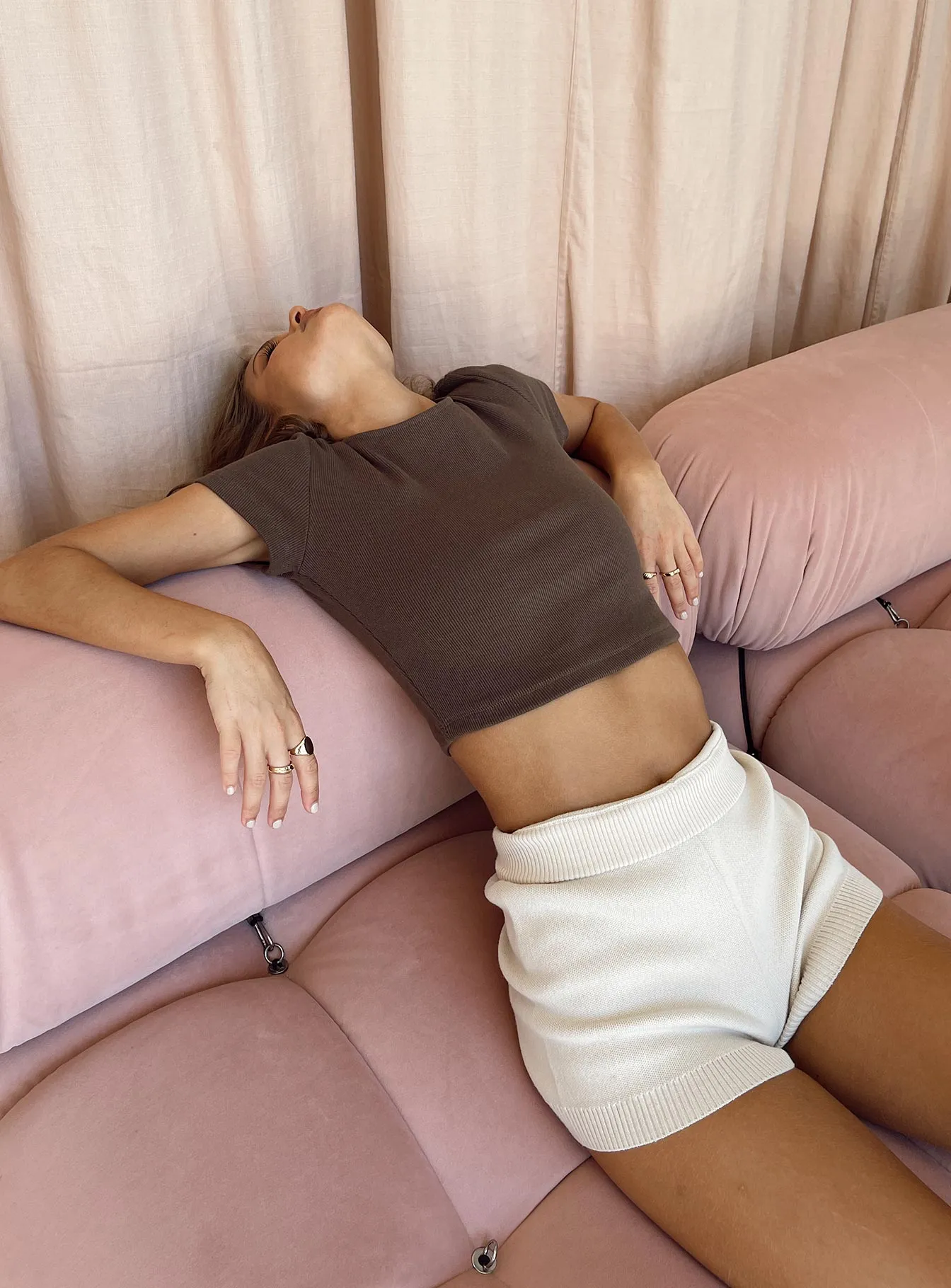 Classic Crop Tee Brown Layered Shoulder Design
