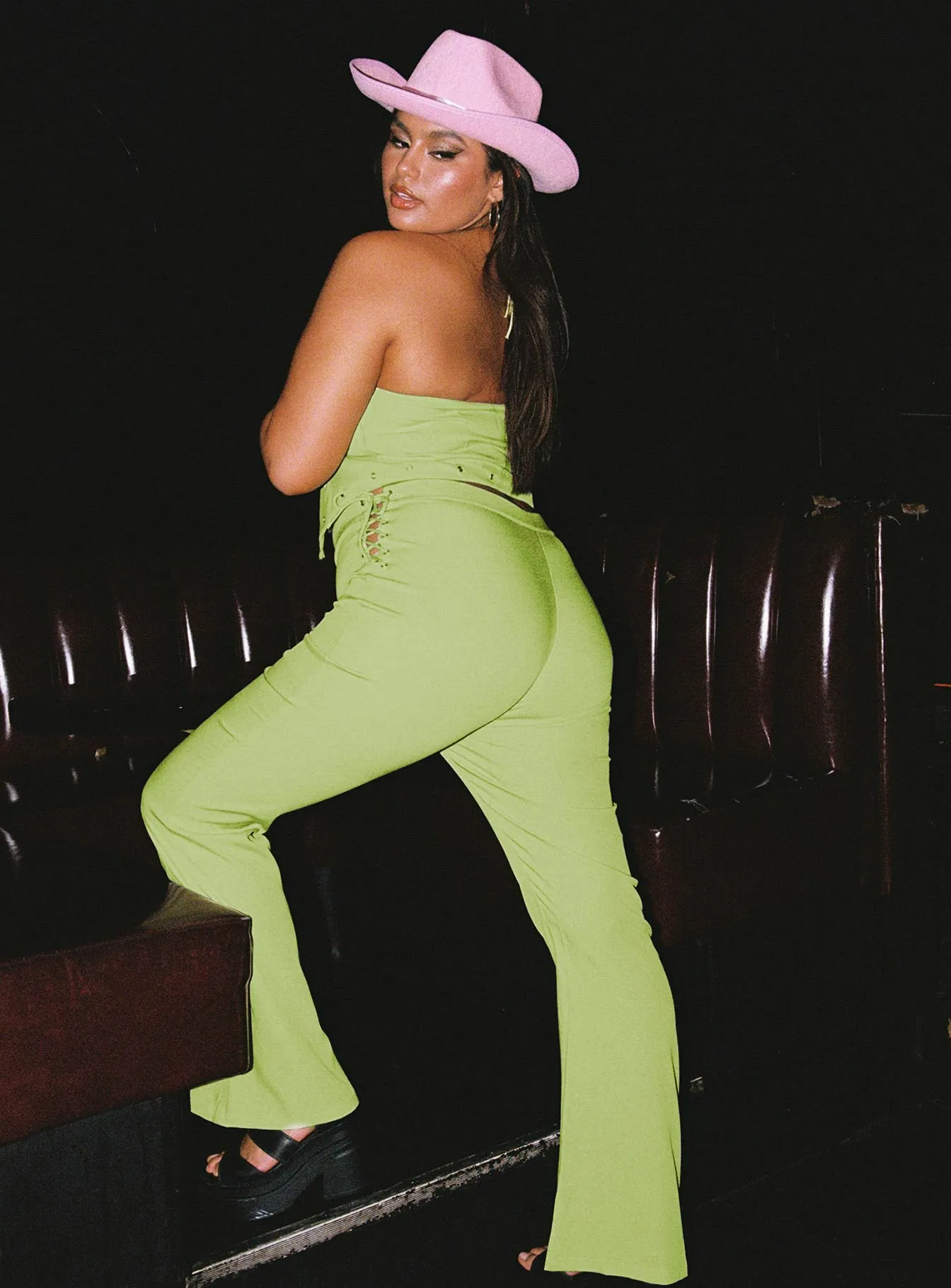 Comfy Active Mid Way Laced Flare Pants Green Curve