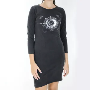 Flattering Waistband Women's Graphic Print  A-Line Dress,Black