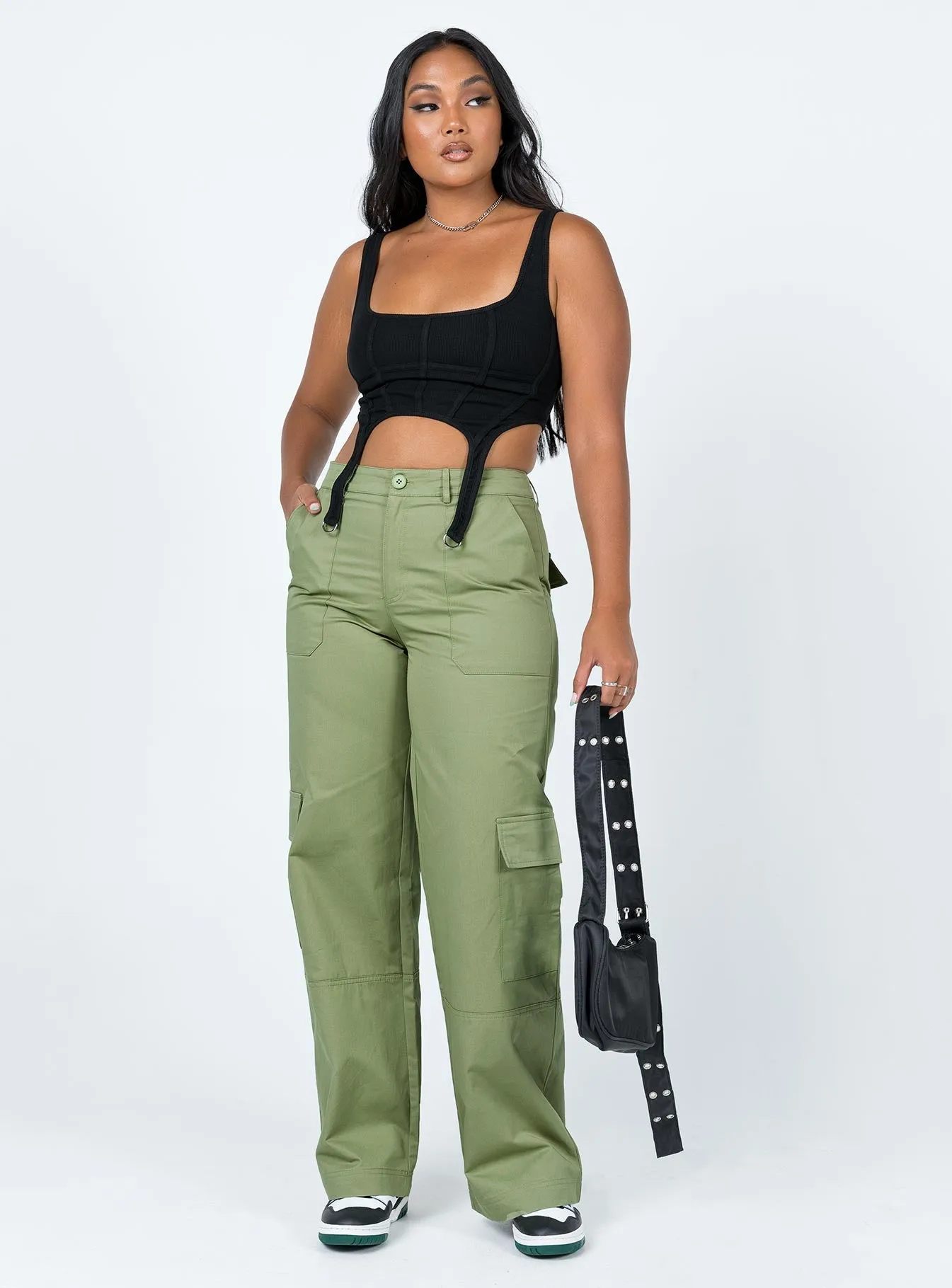 Luna Mid Rise Cargo Pants Green Practical Fit
