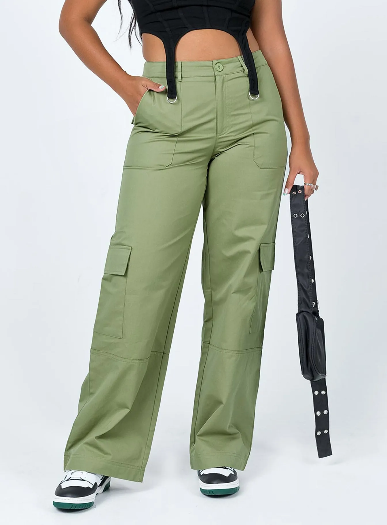 Luna Mid Rise Cargo Pants Green Streetwear vibe TouchscreenCompatiblePockets