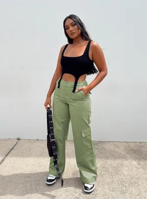 Flat waistband Luna Mid Rise Cargo Pants Green