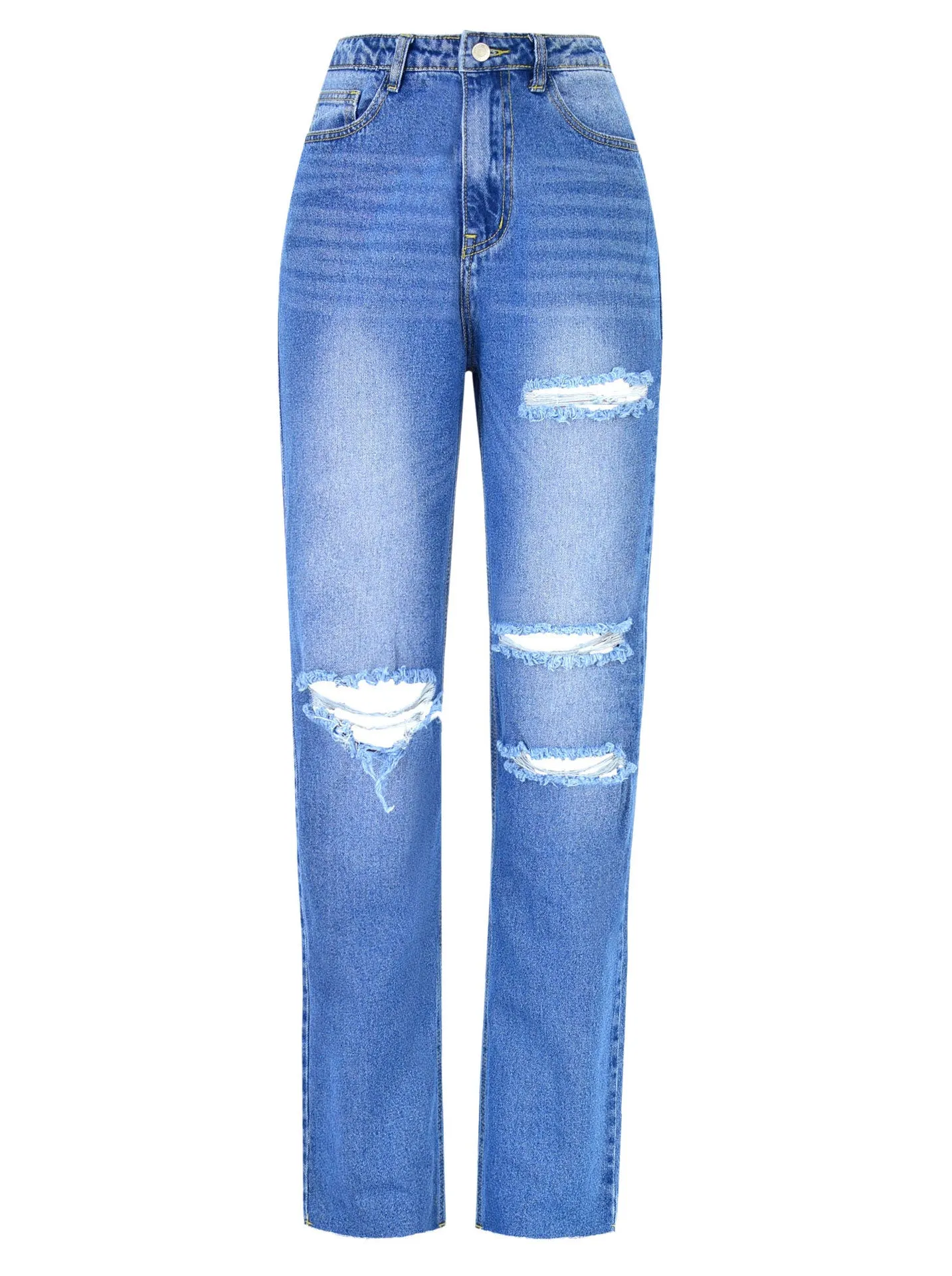 Women's High Waist Straight Ripped Jeans Nature Glow Wide Glow