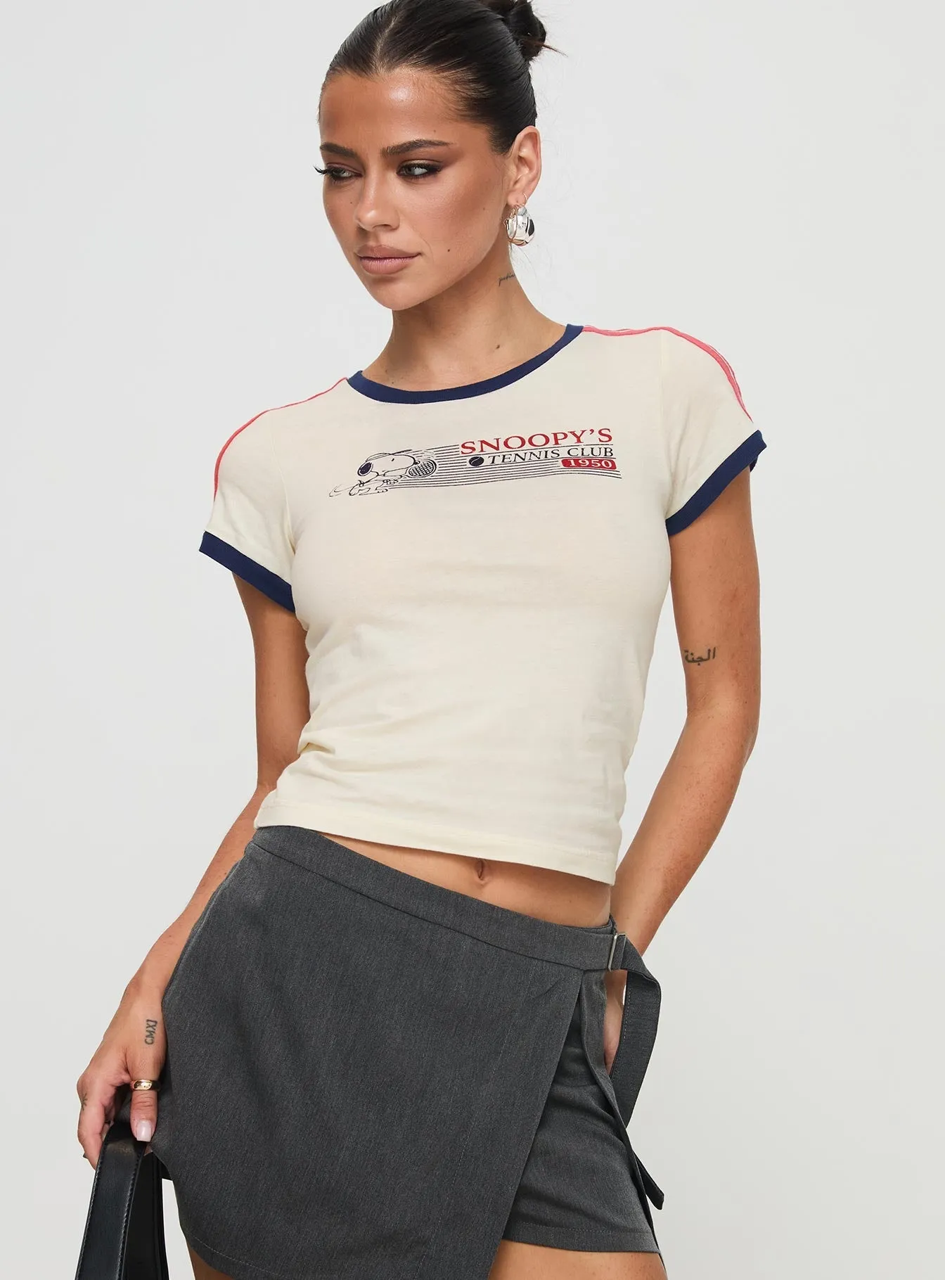 Snoopy Tennis Club Tee White Relaxed Wear Fit Quick Release Hem