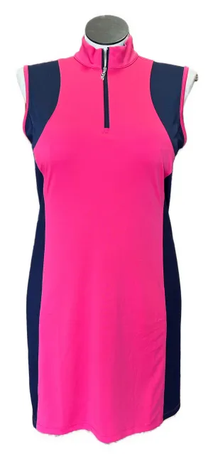 Perfect Cut Refined Feel New Callaway Opti-Dri 1/4 Zip Raspberry Sorbet and Navy Colorblock Golf Dress Size L