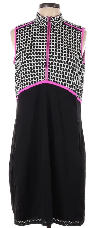 Easy Comfort Comfort Mode Tail Activewear Black & White Sleeveless Golf Dress with Pink Trim MSP$100