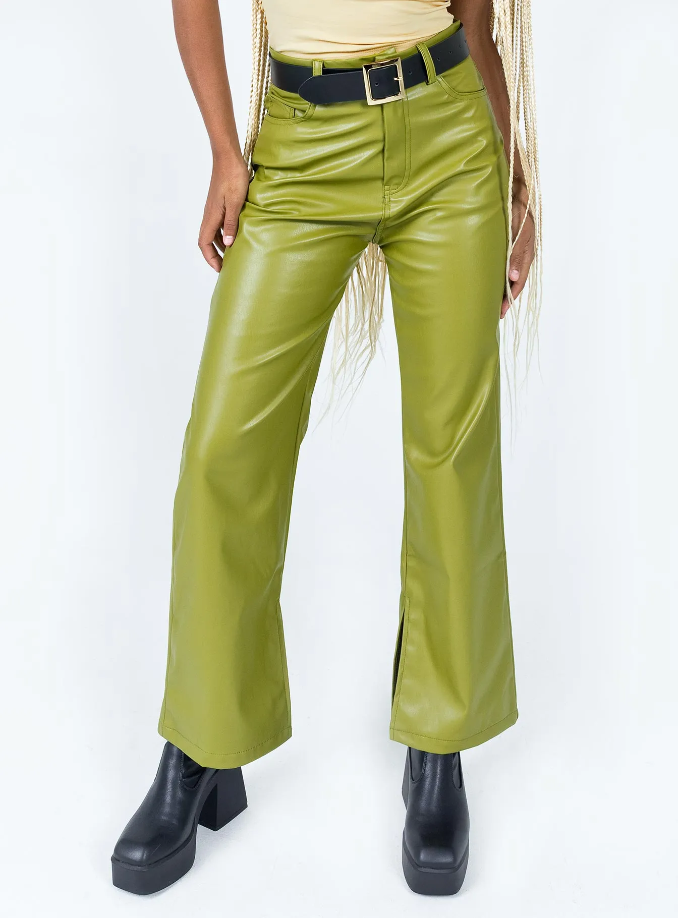 Fi PU Pants Green Multi-way wear Lined interior