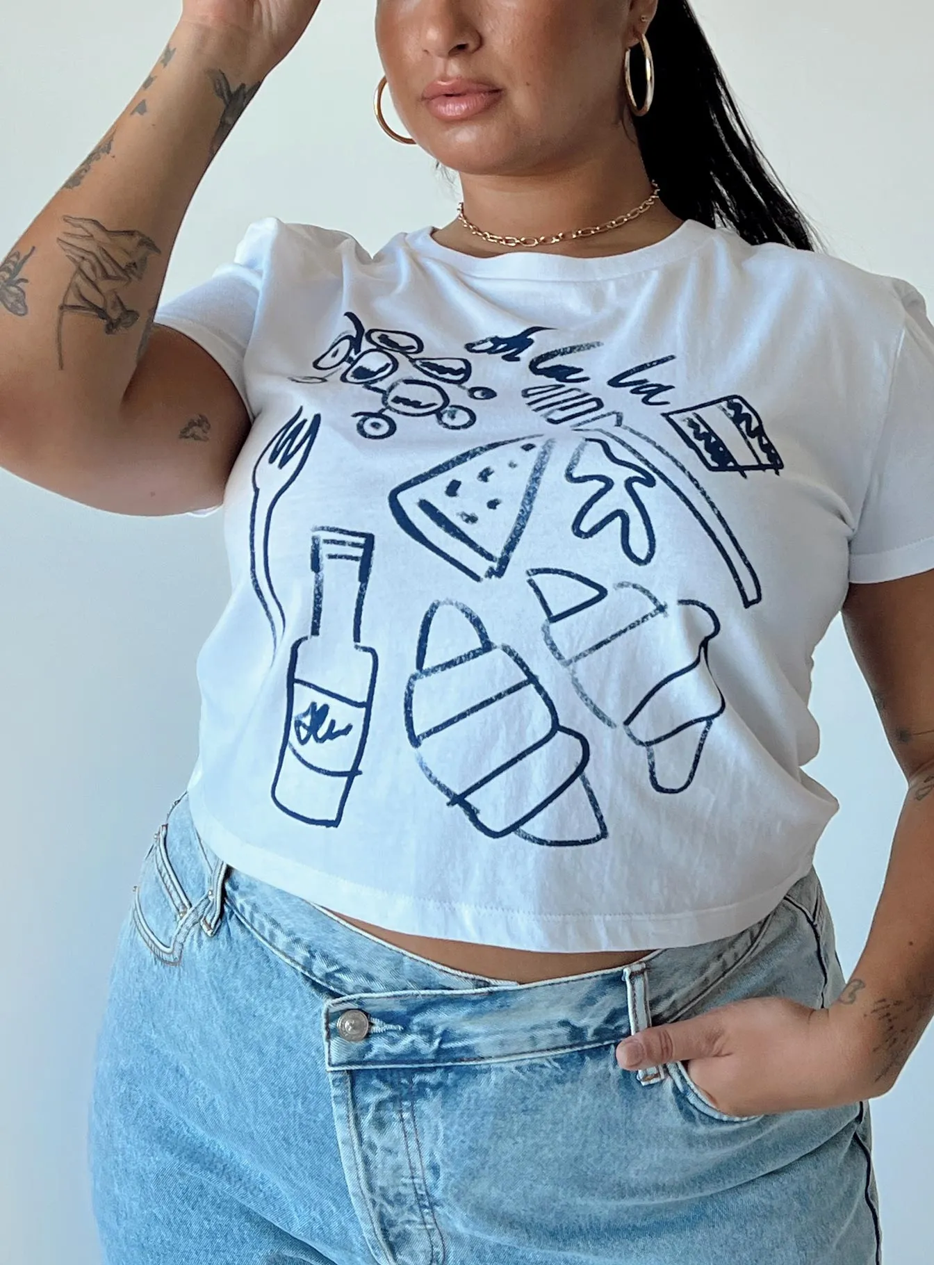 Continental Breakfast Tee White Curve Heat Transfer Printing Stretch Knit