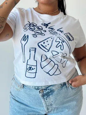 Continental Breakfast Tee White Curve Trendy Comfort V neck elegance