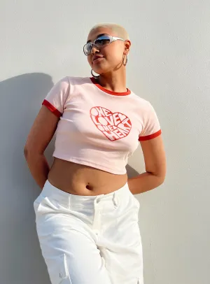 anti static coating Quality Fabric Bob Marley One Love One Heart Cropped Tee Pink