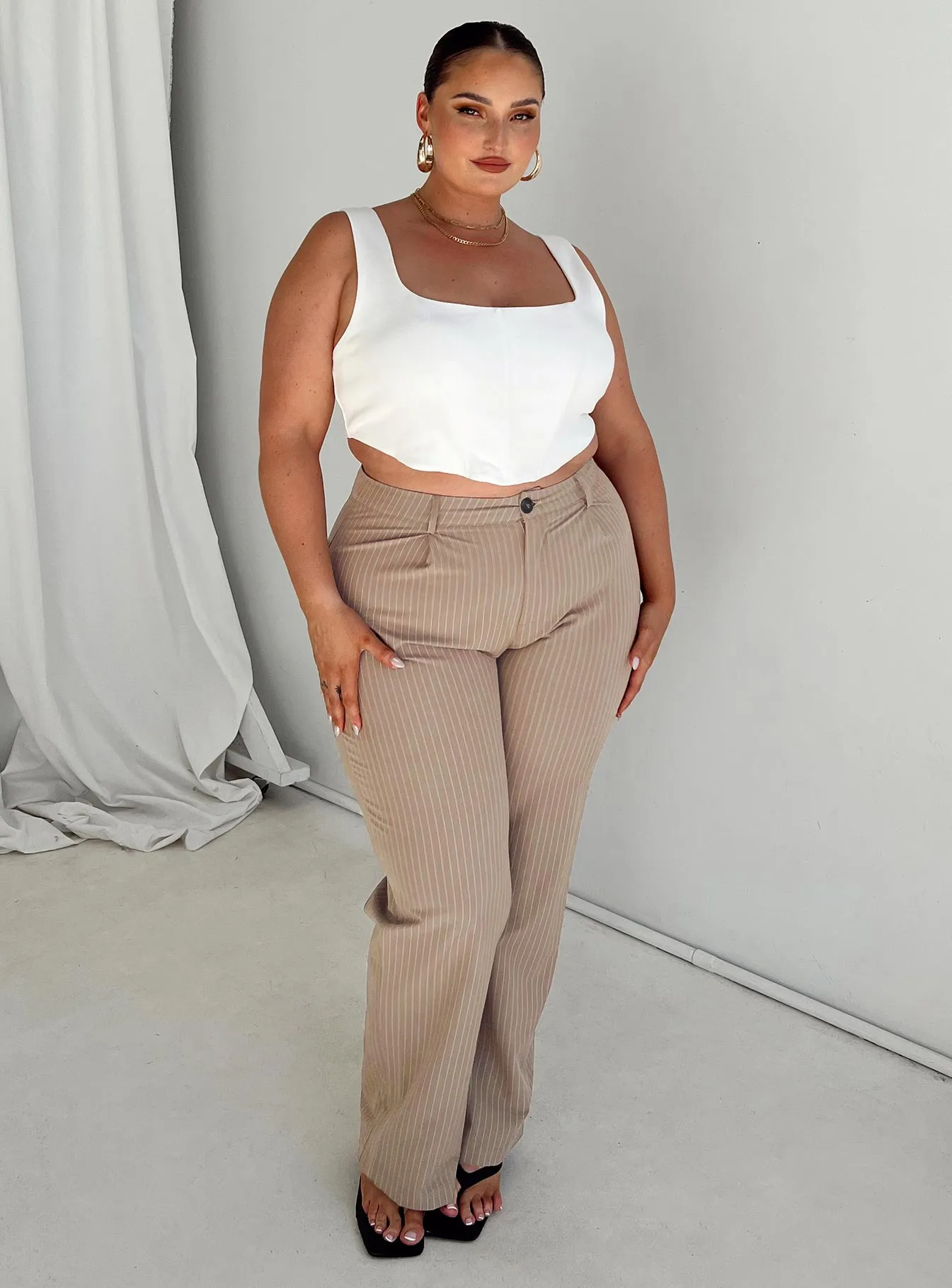 Casual Comfort Fit Titius Pants Beige Curve