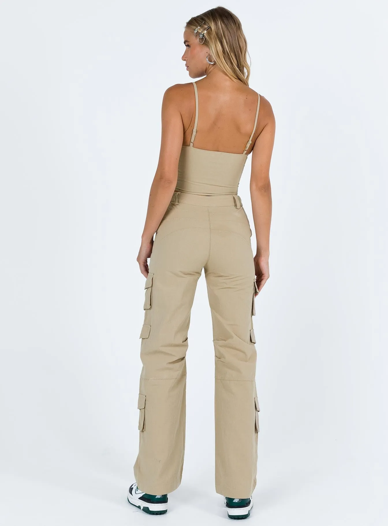 Libbie Pants Taupe Layered Panel Design