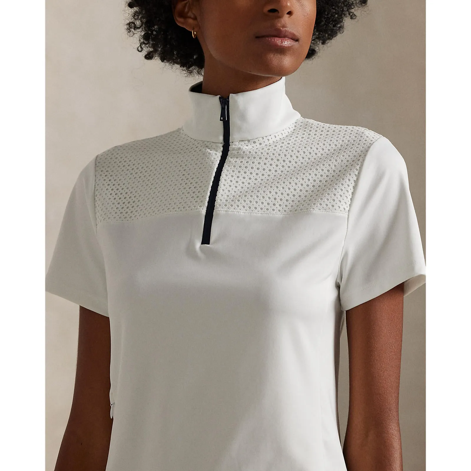 RLX Ralph Lauren Women's Paneled 1/4 Zip Golf Shirt - Ceramic White Tencel Blend Fabric Comfort Fit