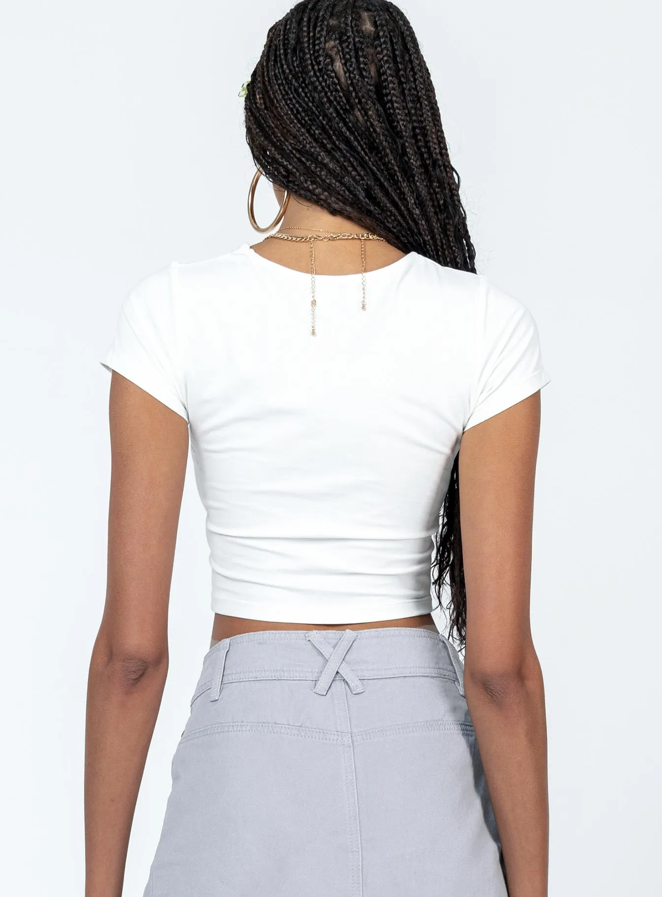Ribbed Neckline U Wait Tee White