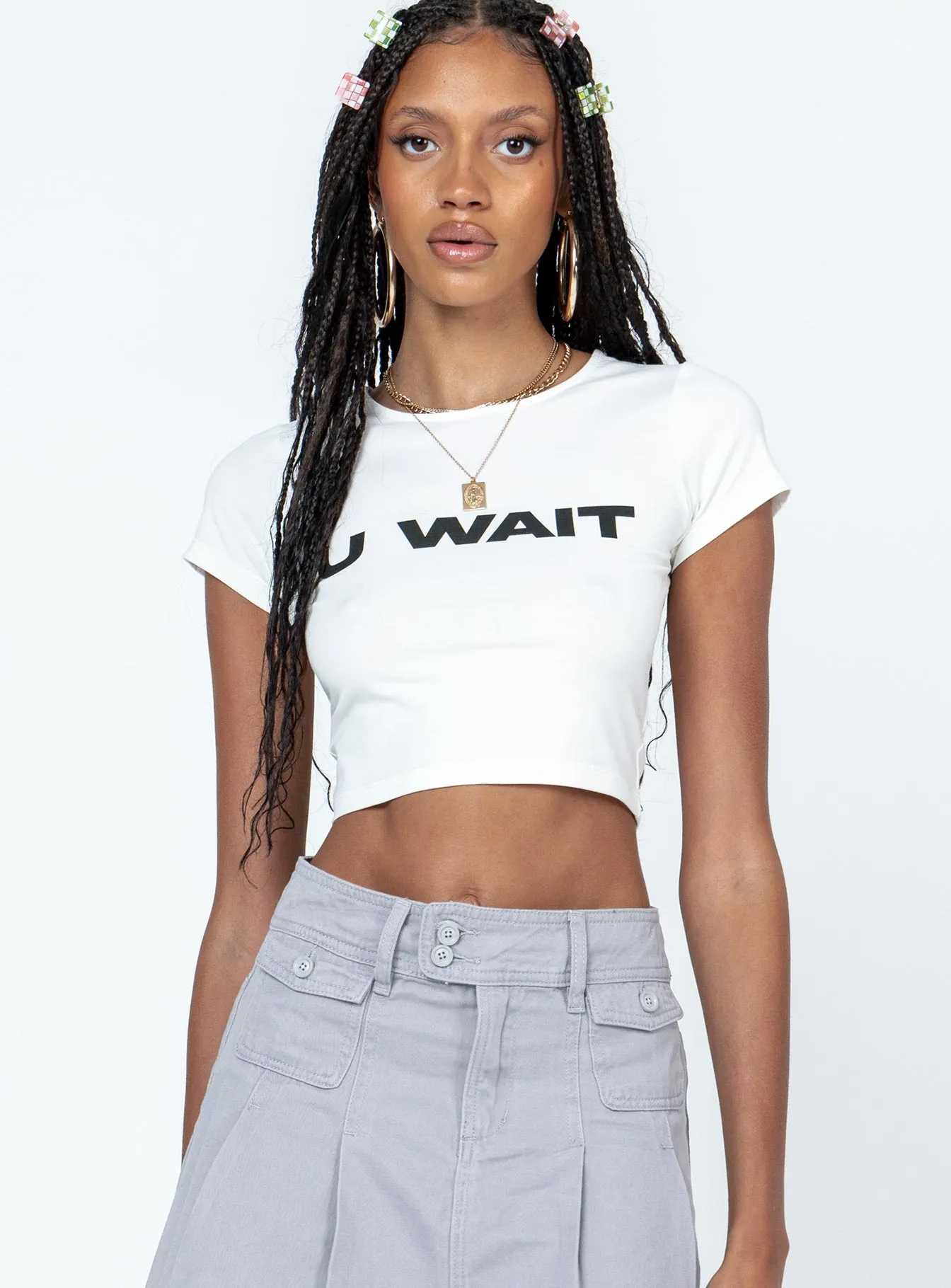 U Wait Tee White Modern Smart Layered Shoulder Design