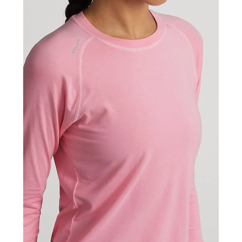 RLX Ralph Lauren Women's Long Sleeve Stretch Crew Tee - Pink Flamingo Ship Glow