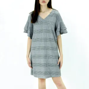 Women's Ruffled-Sleeve Plaid Dress,Black/White All Time Fit Unisex Option