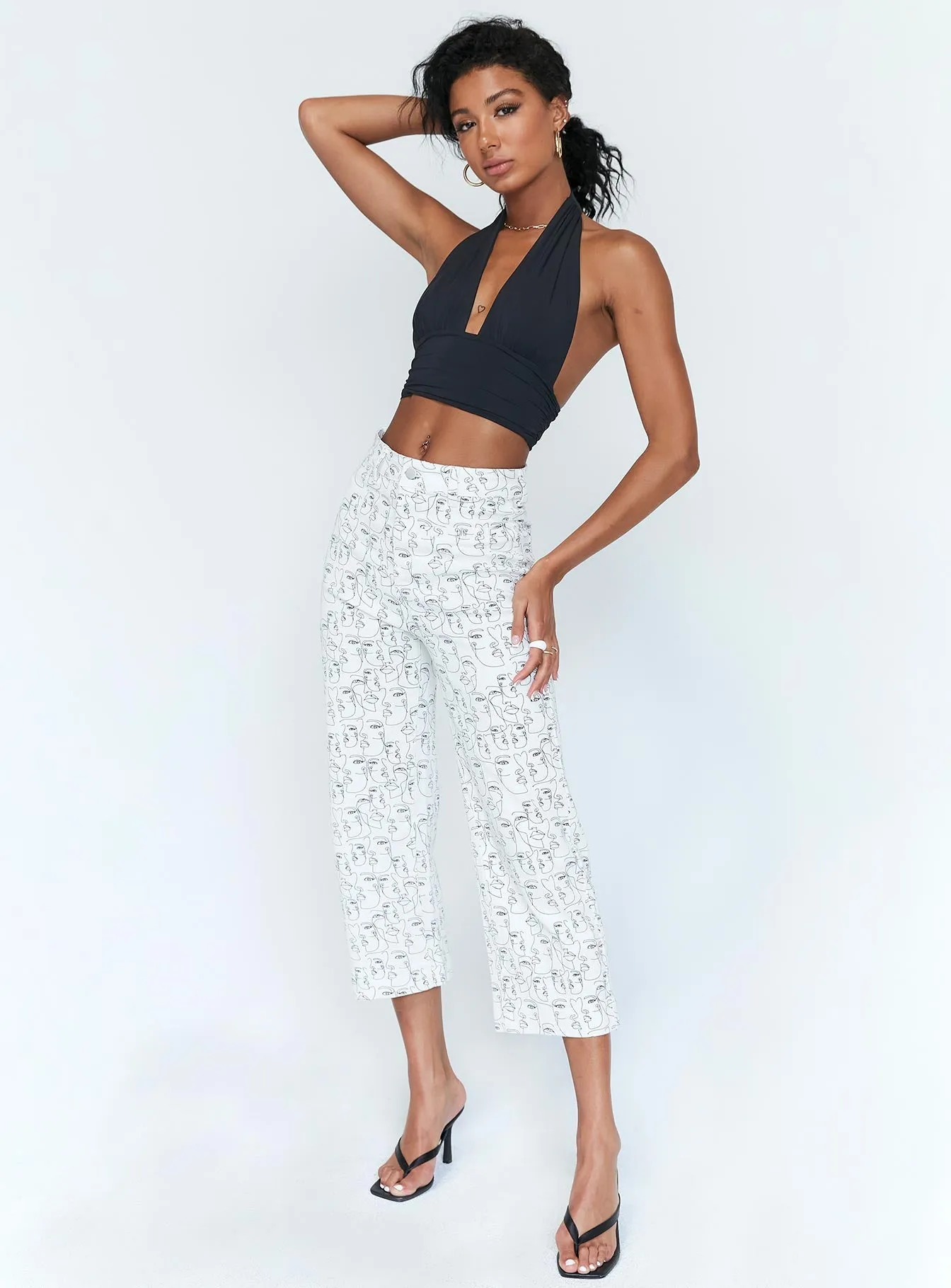 Active Motion Nelly Wide Leg Face Print Pants White
