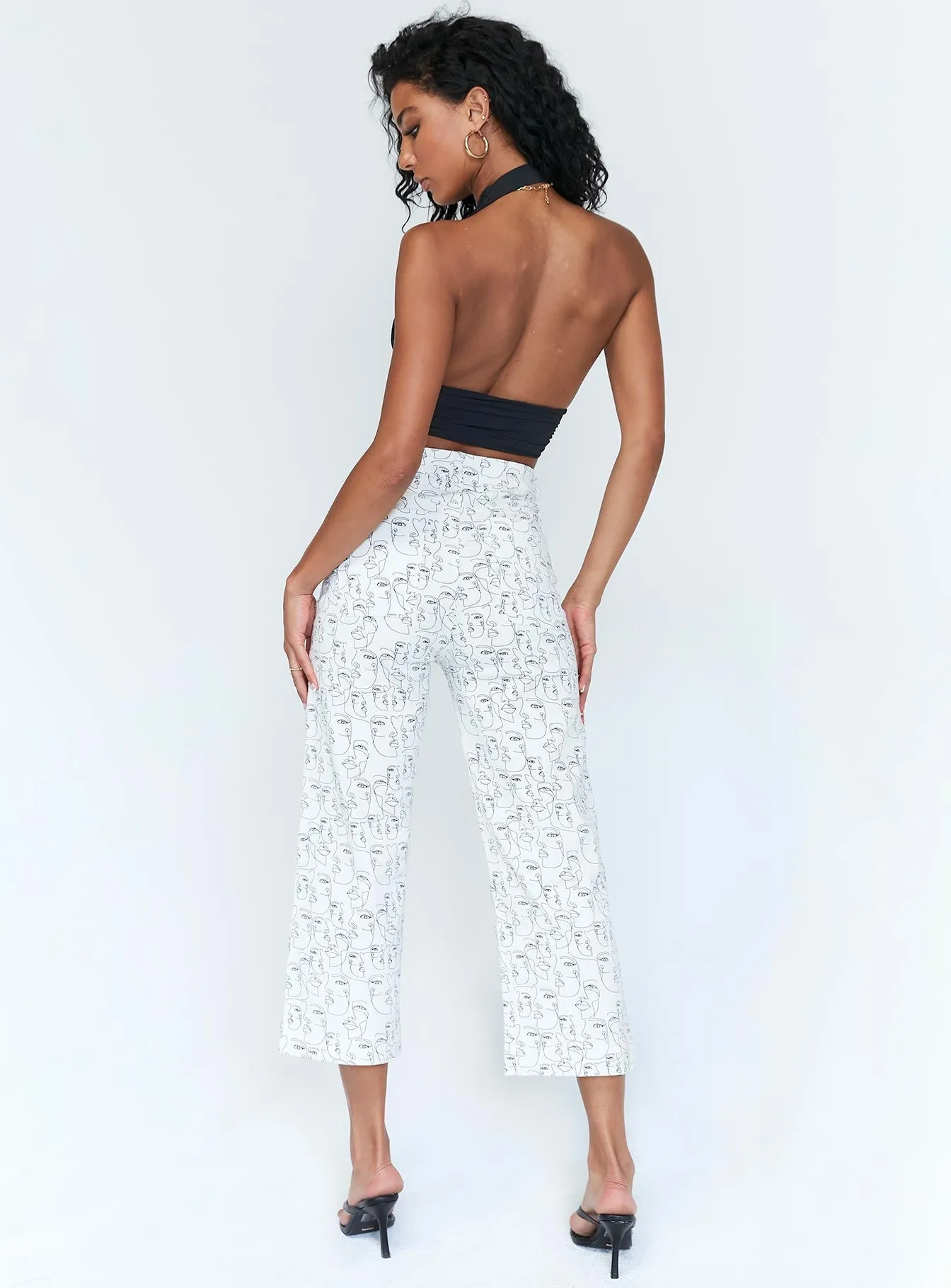 Basic Style Light support Nelly Wide Leg Face Print Pants White
